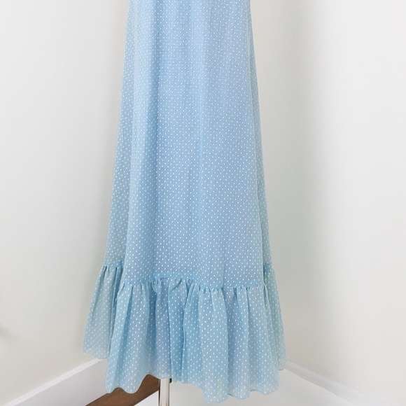 70's Baby Blue Maxi Dress Bolero Cardigan Halter High Neck Ruffles Floor Length - Picture 11 of 16